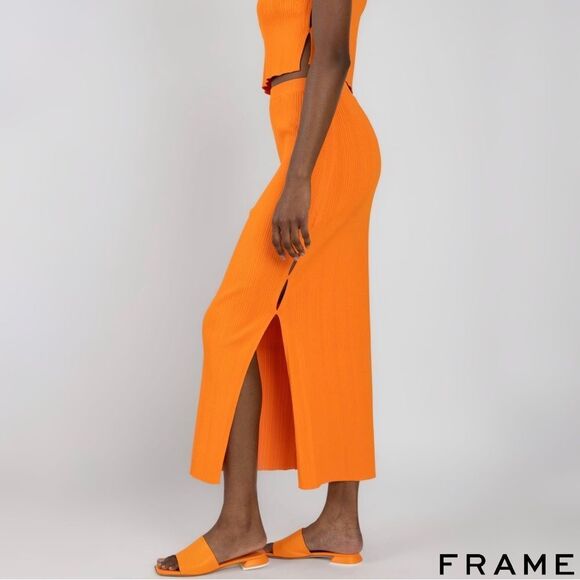 FRAME **NWT** Mixed Rib Cutout Skirt in Bright Tangerine - Picture 3 of 15